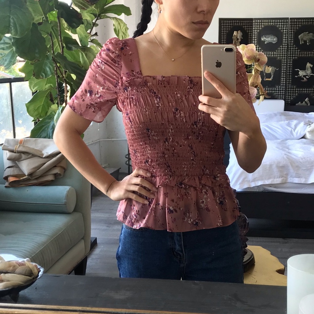 LucyParis smocked chiffon printed blouse - Picture 3 of 3